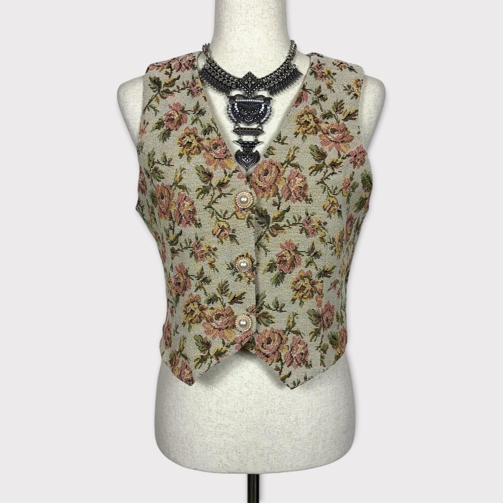 Cider Tapestry Vest Large Floral Boho Cottagecore Grandma Academia